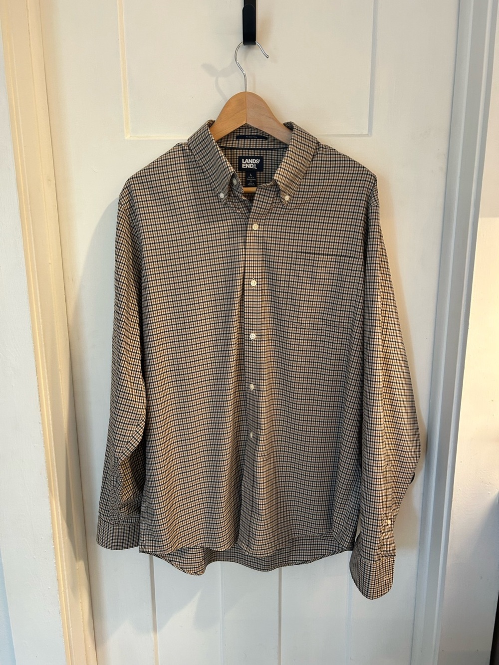 Lands' End Men's Brown Check Button-Down Shirt
